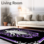 White Ghost Purple Floral Frame Rug