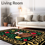 Whimsical Sloth Floral Red Yellow Round Rug