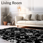 Black White Geometric Floral Medallion Rug