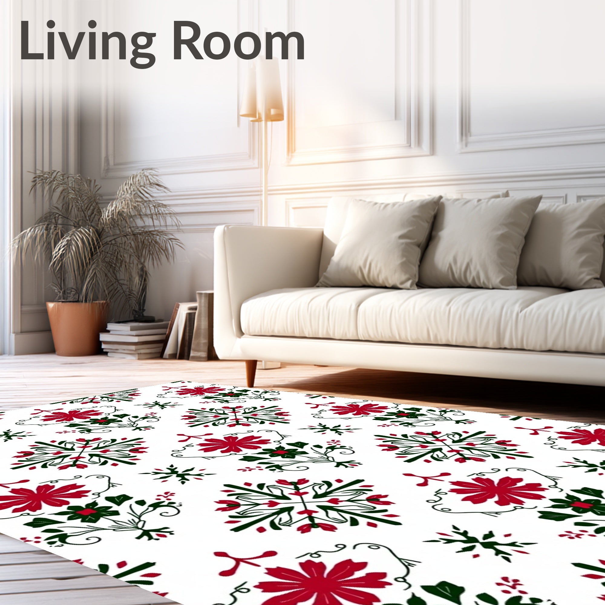 Classic Red Green Floral Symmetry Rug