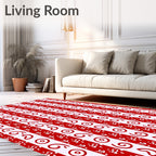 Red White Vertical Stripe Swirl Rug