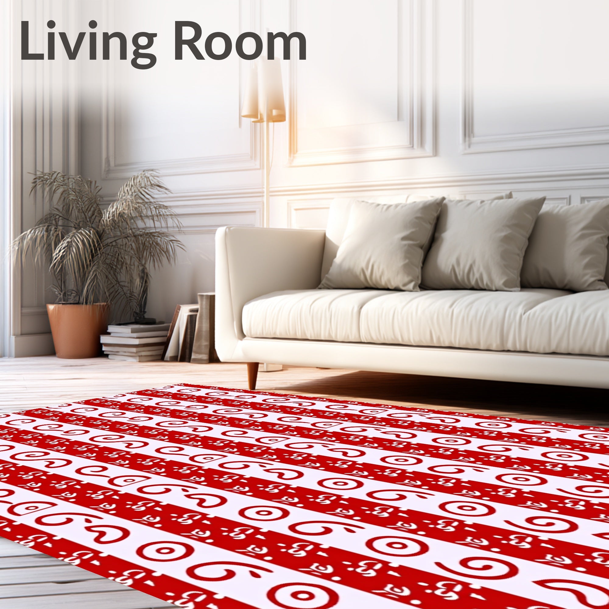 Red White Vertical Stripe Swirl Rug