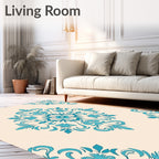 Teal Floral Damask Medallion Rug