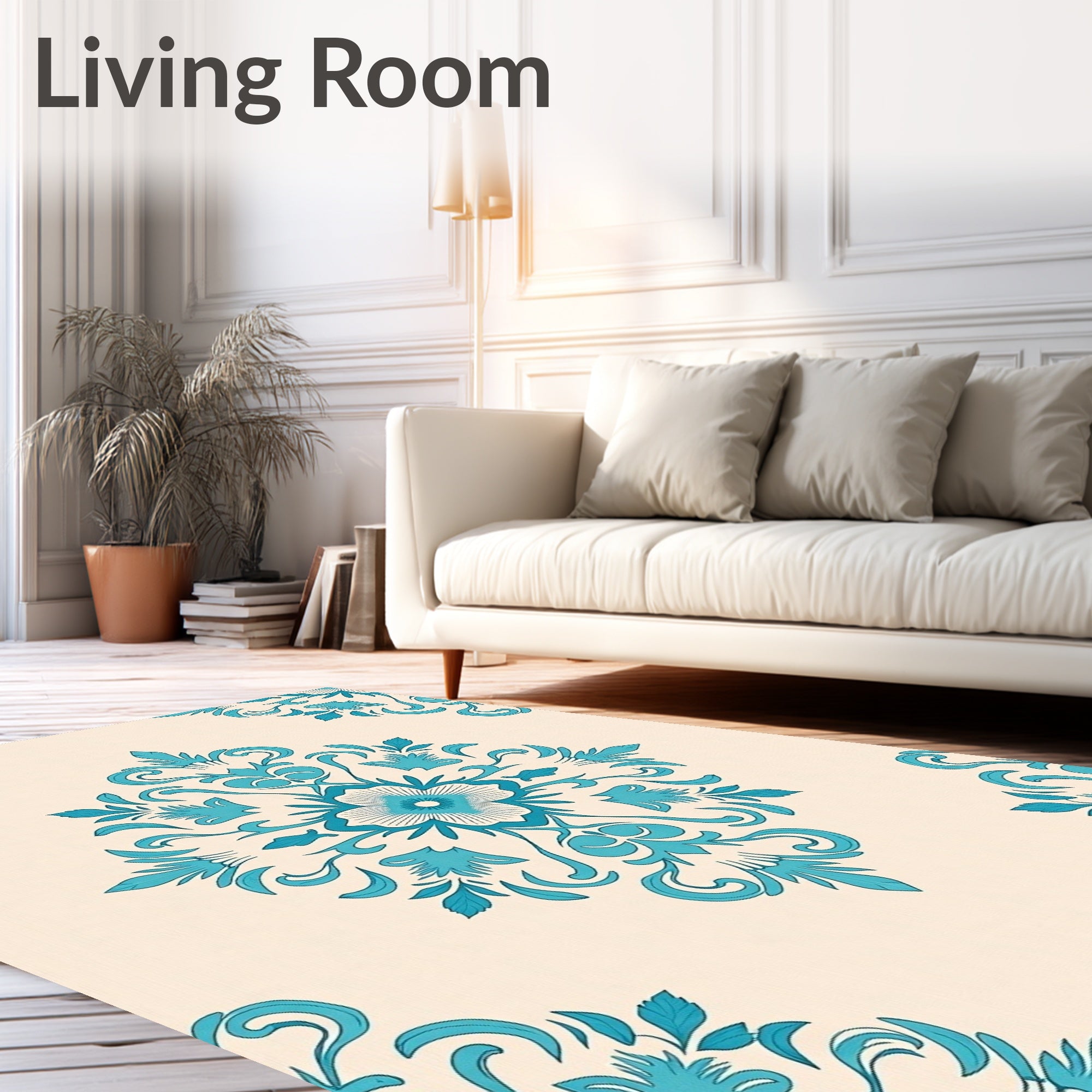 Teal Floral Damask Medallion Rug