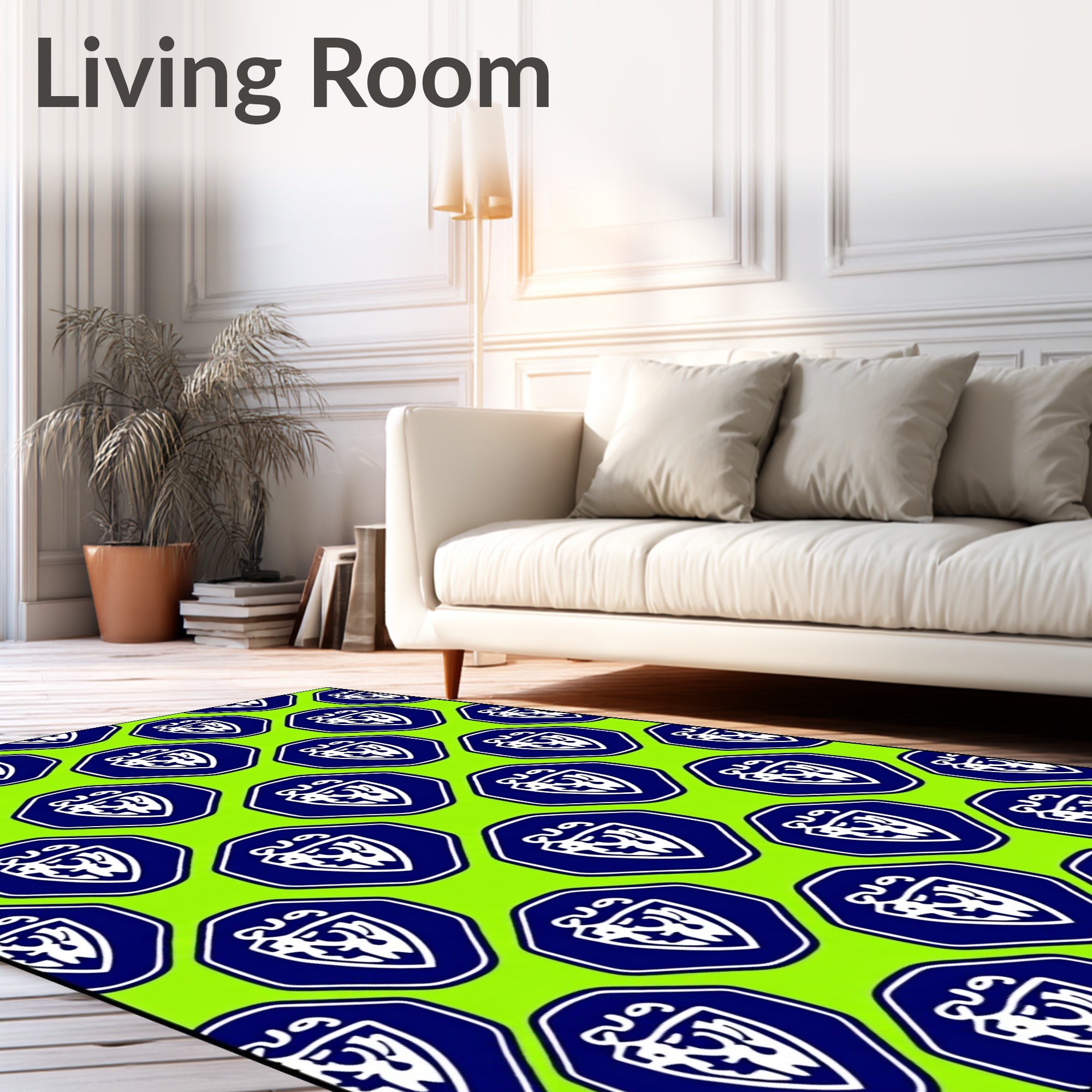 Lime Green Blue Shield Crest Rug