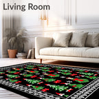 Whimsical Christmas Trees Red Bow Snowflake Rug