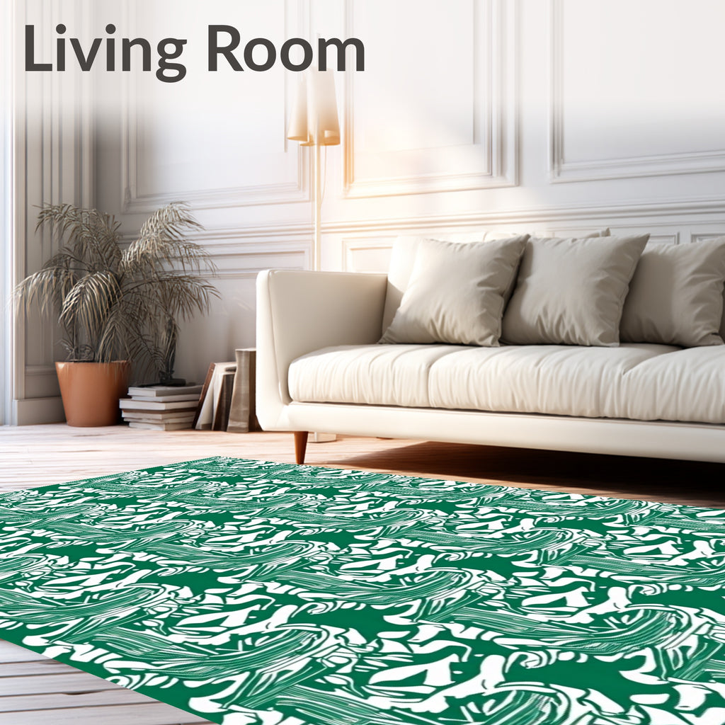 Emerald White Abstract Organic Flow Rug