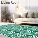 Emerald White Abstract Organic Flow Rug