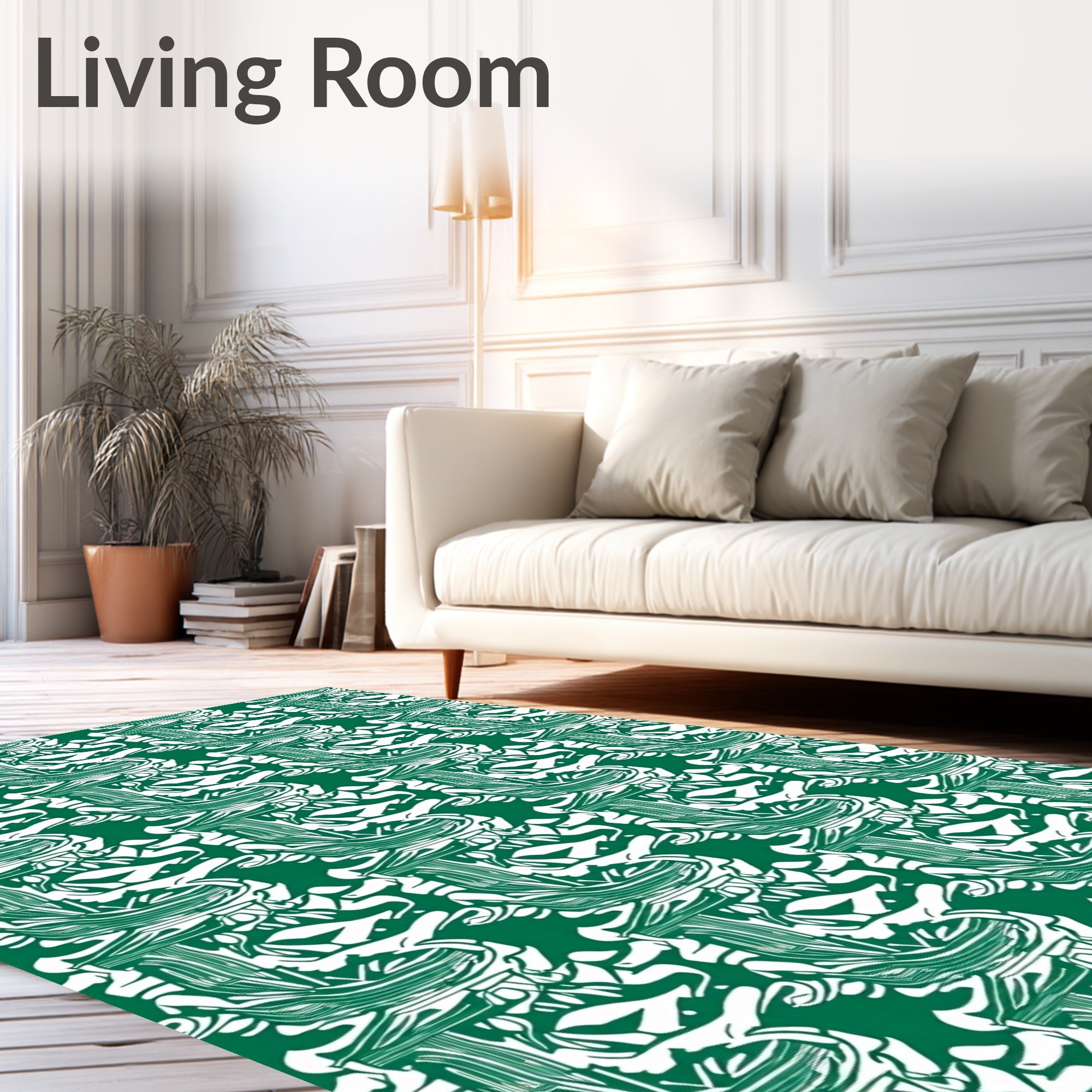 Emerald White Abstract Organic Flow Rug
