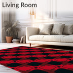 Bold Red Black Geometric Layered Rug