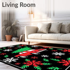 Red Car Snowflakes Christmas Tree Rug