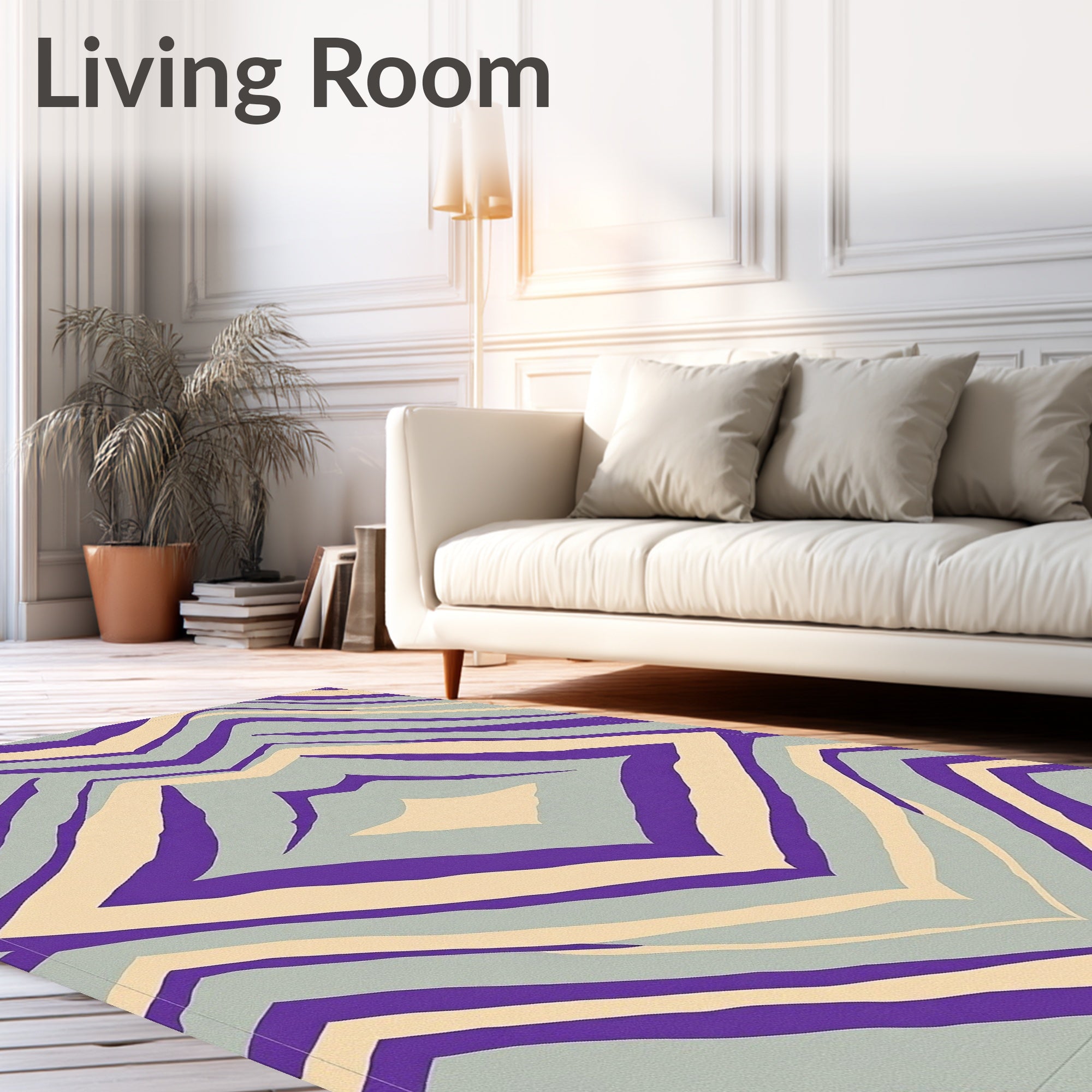 Purple Cream Zigzag Abstract Swirl Rug