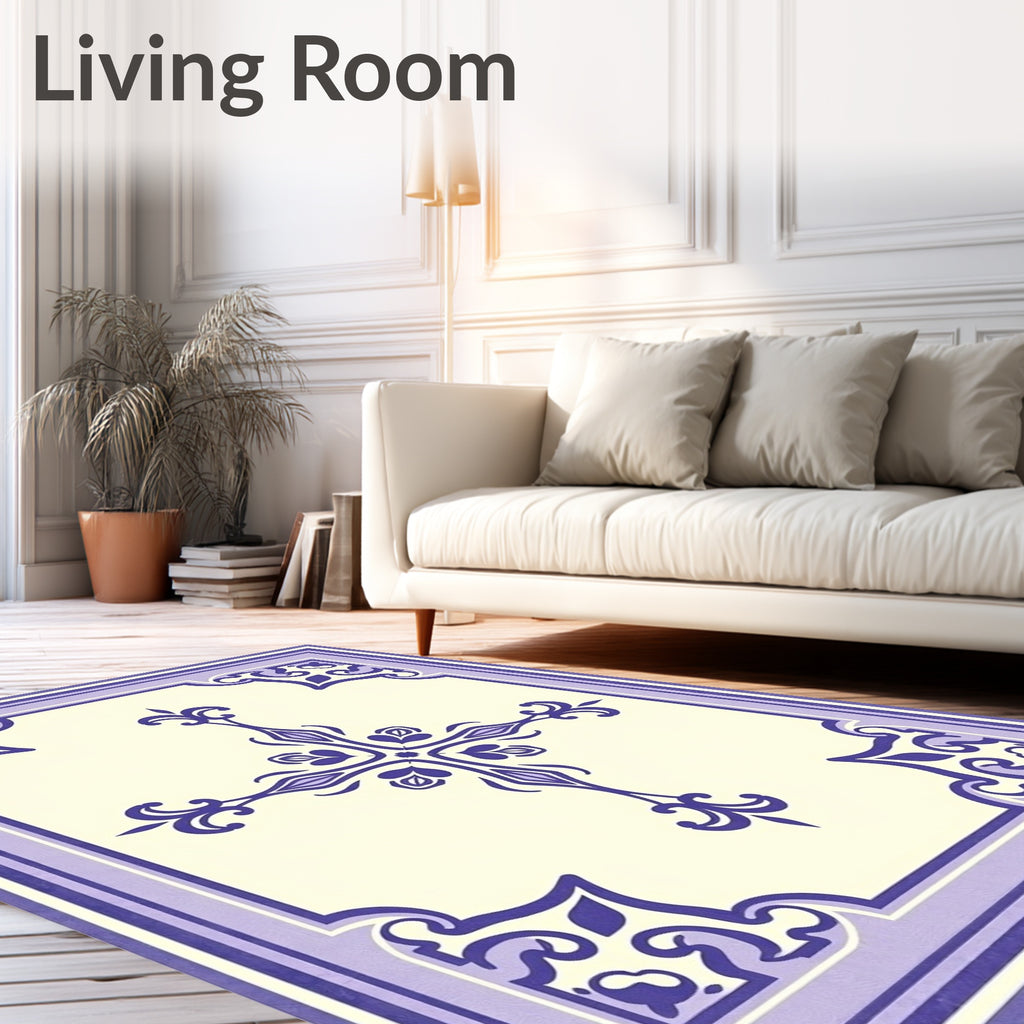 Ornate Lavender and Cream Scrollwork Rug