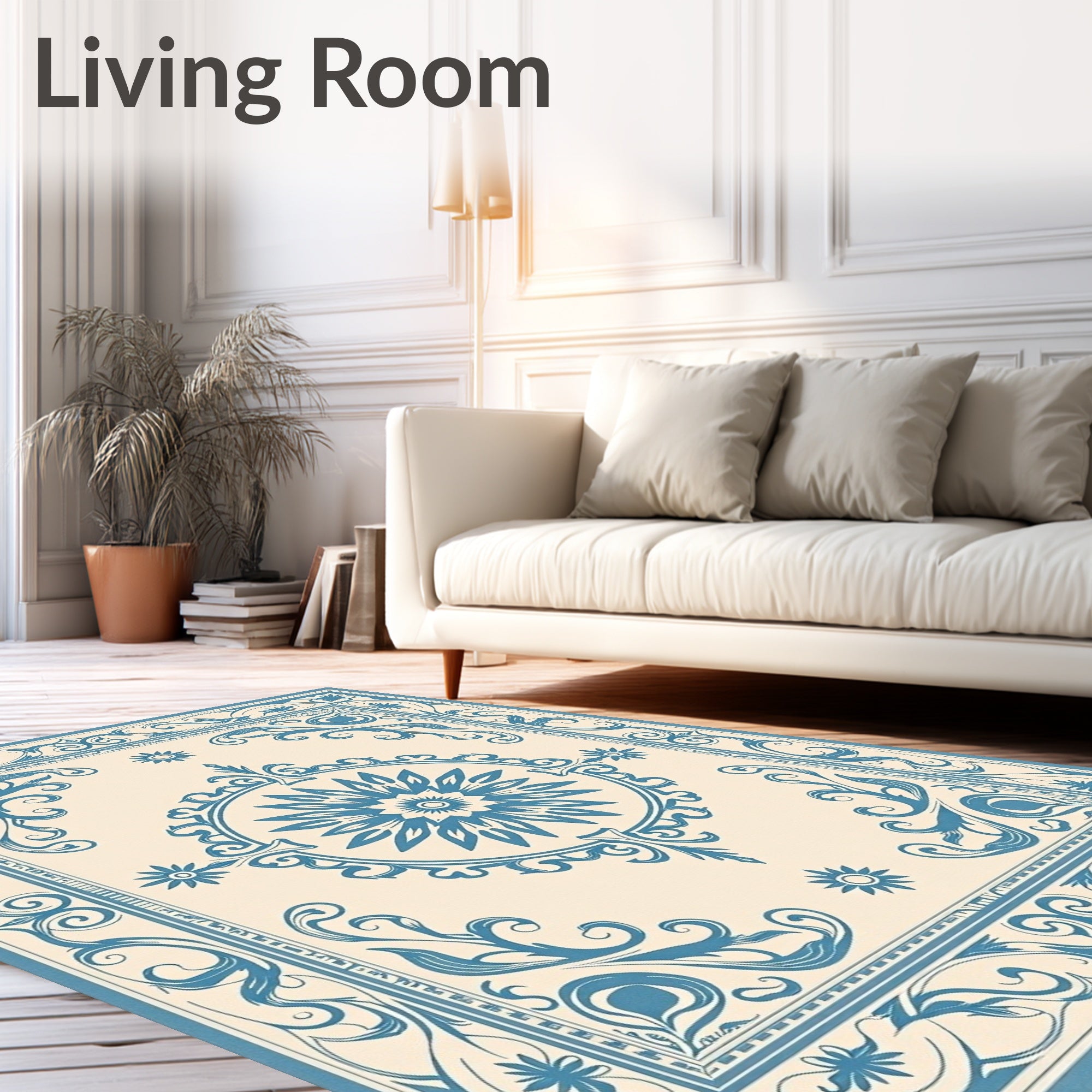 Blue Floral Medallion Vintage Cream Rug