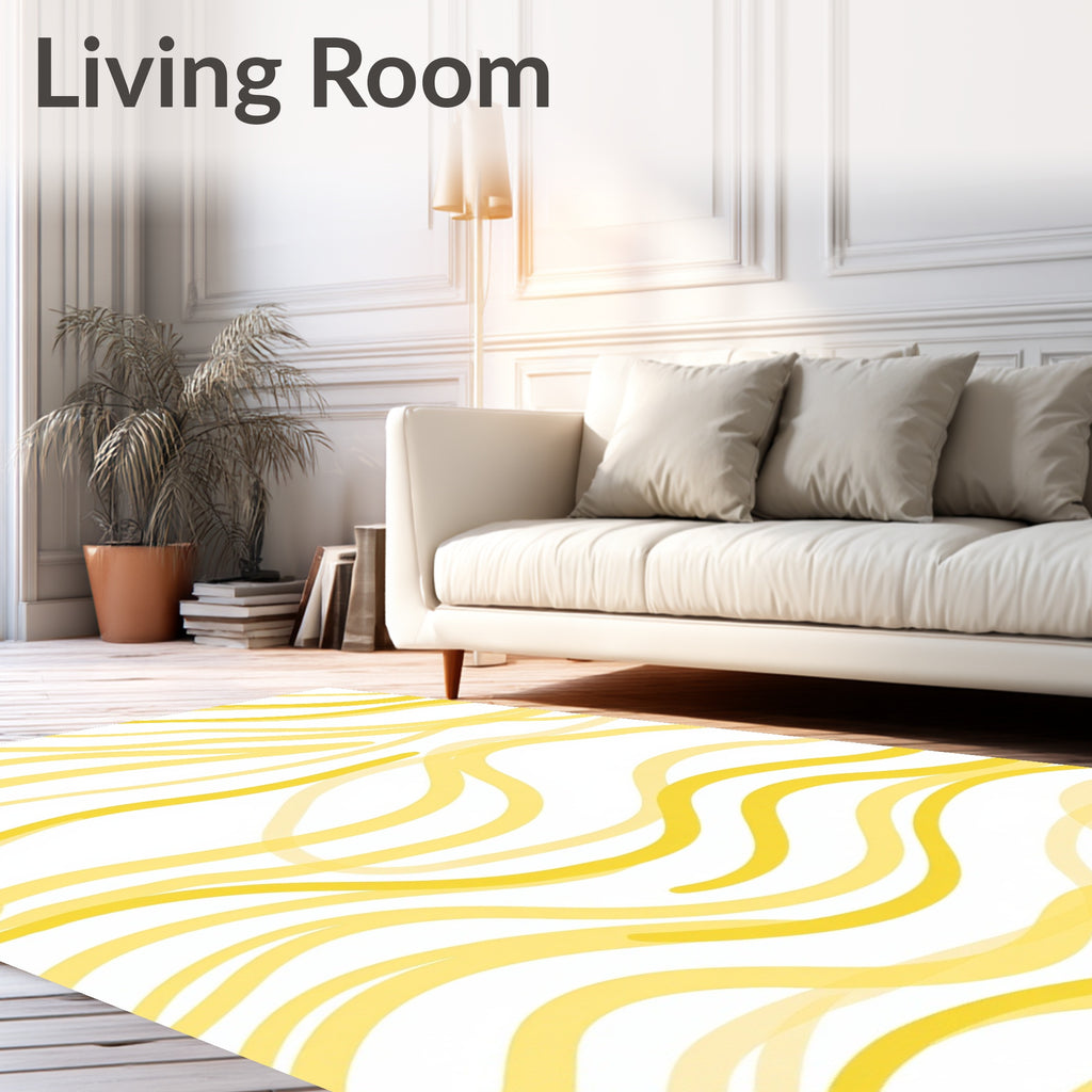 Sunny Yellow Abstract Wavy Lines Rug