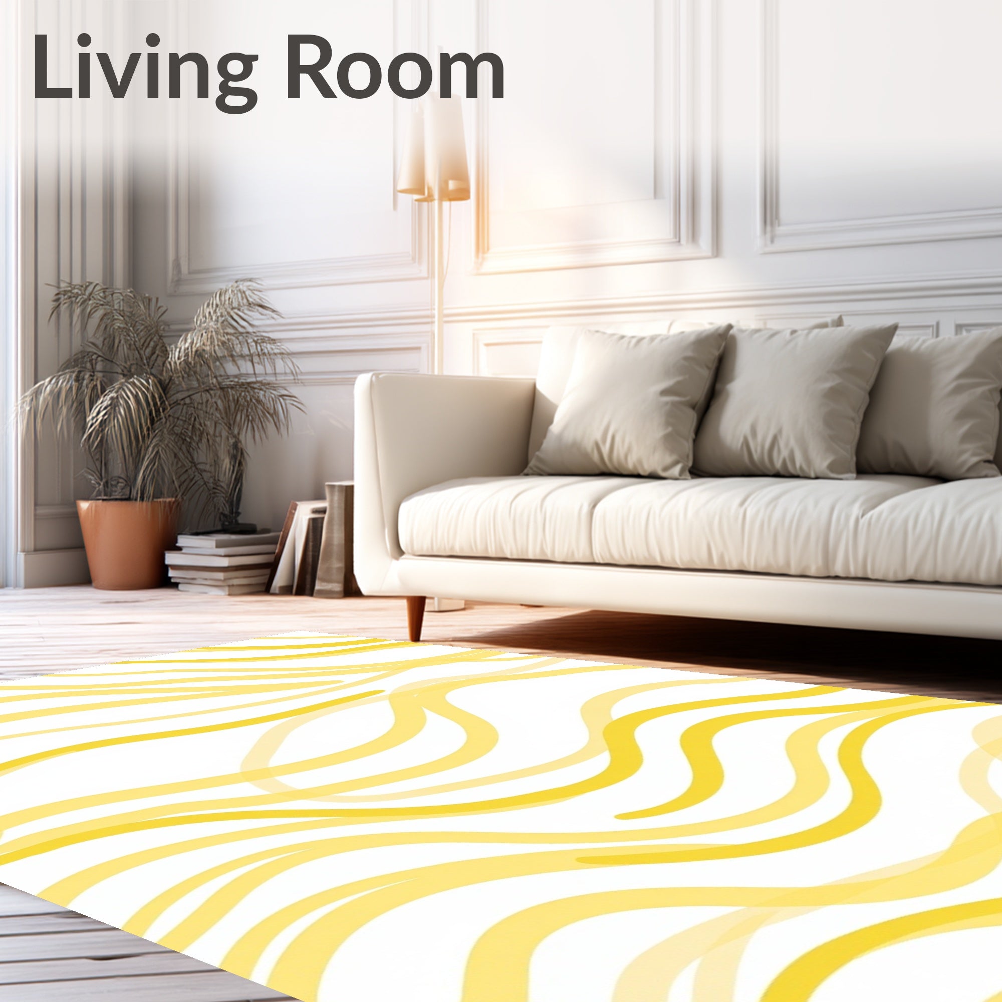 Sunny Yellow Abstract Wavy Lines Rug