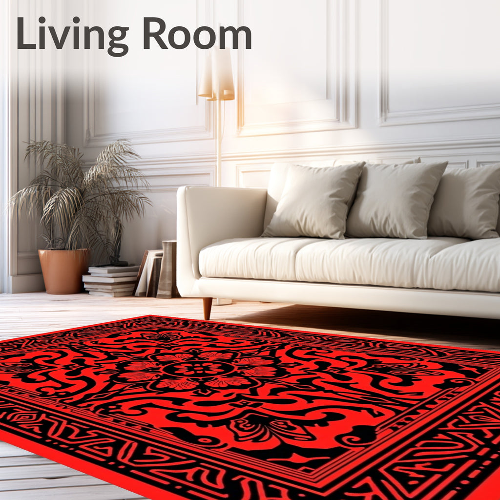 Crimson Black Floral Medallion Border Rug