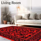 Crimson Black Floral Medallion Border Rug