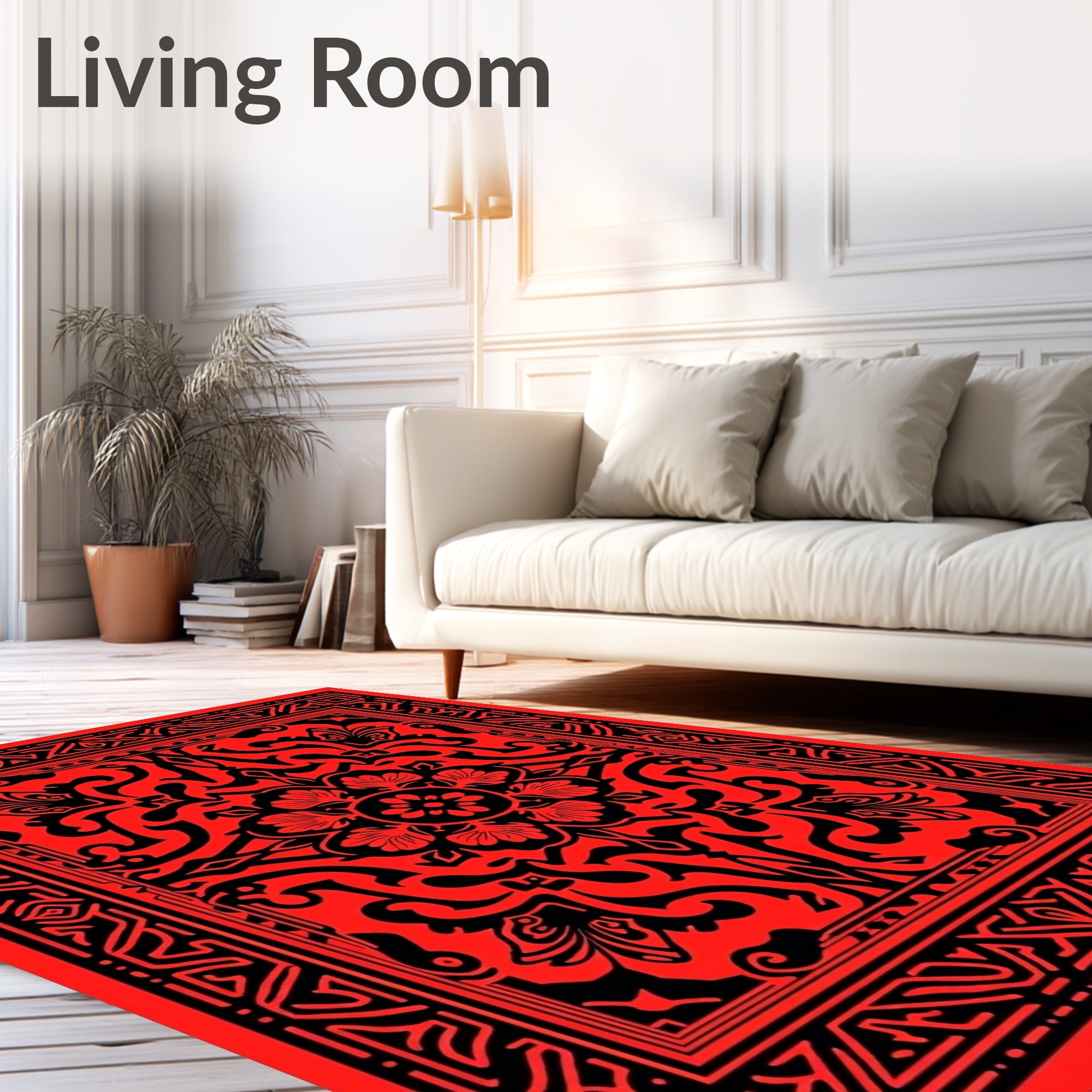 Crimson Black Floral Medallion Border Rug