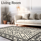 Black Geometric Border Star Motif Rug