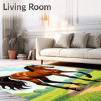 Brown Horse Galloping Across Field Rug