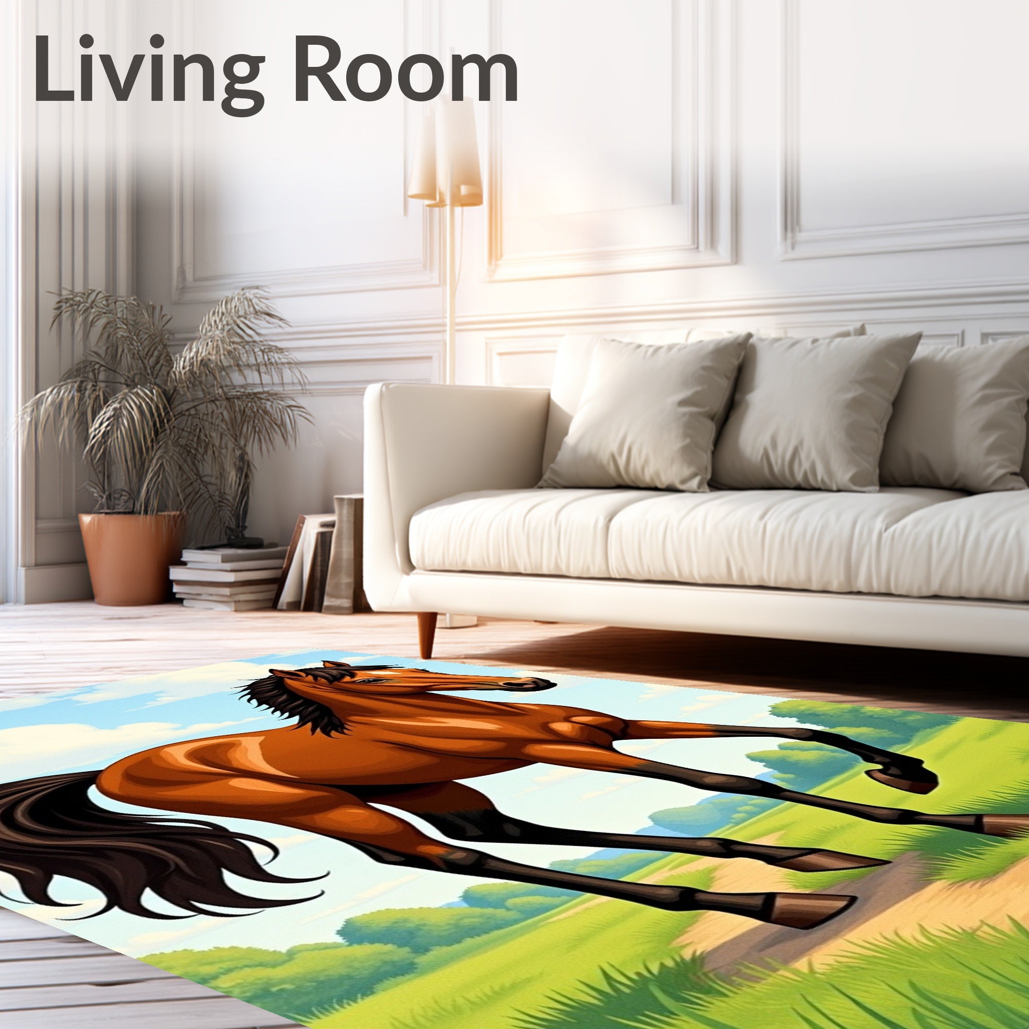 Brown Horse Galloping Across Field Rug