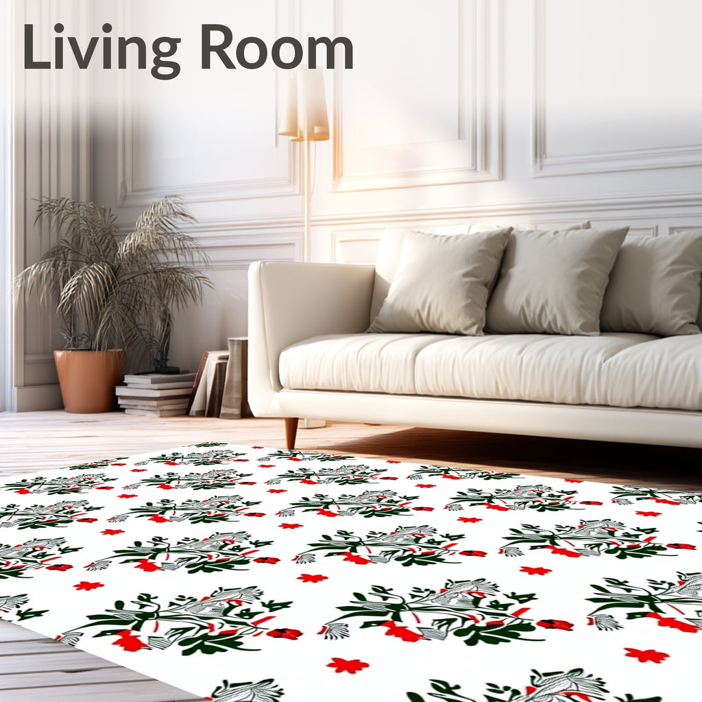 Red Green Abstract Floral Arrangement Rug