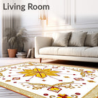 Golden Yellow Red Starburst Medallion Rug