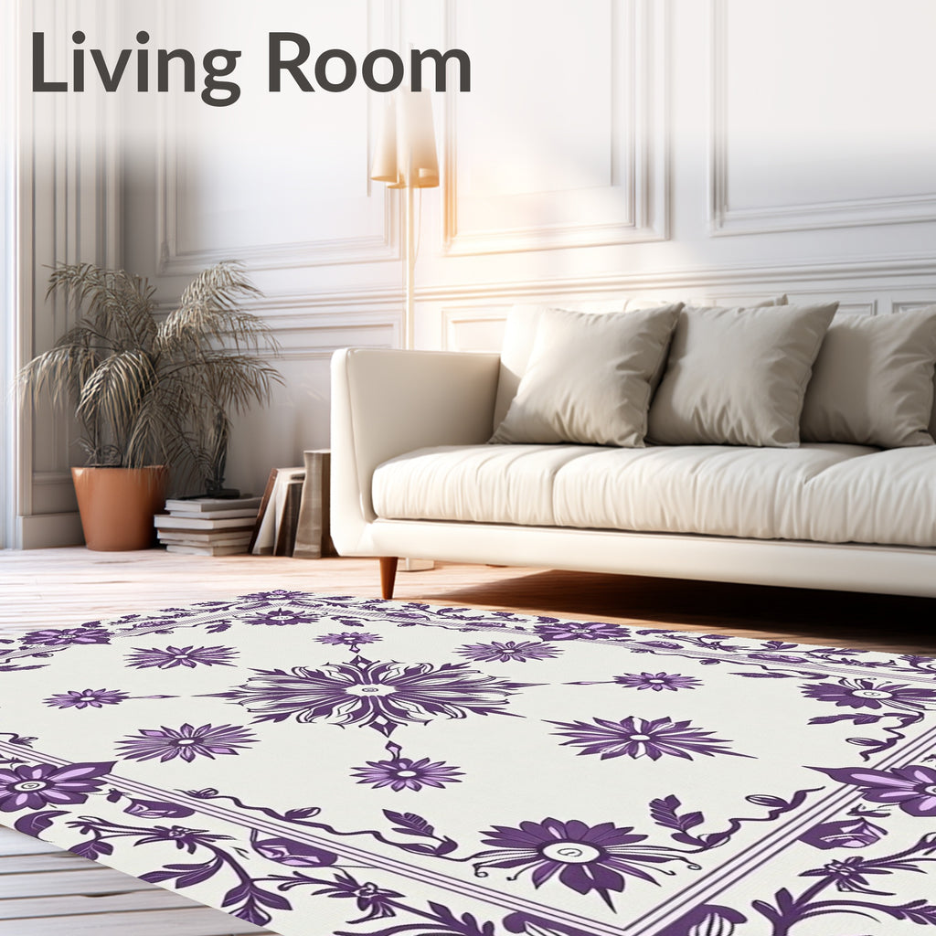 Violet Floral Medallion Border Rug