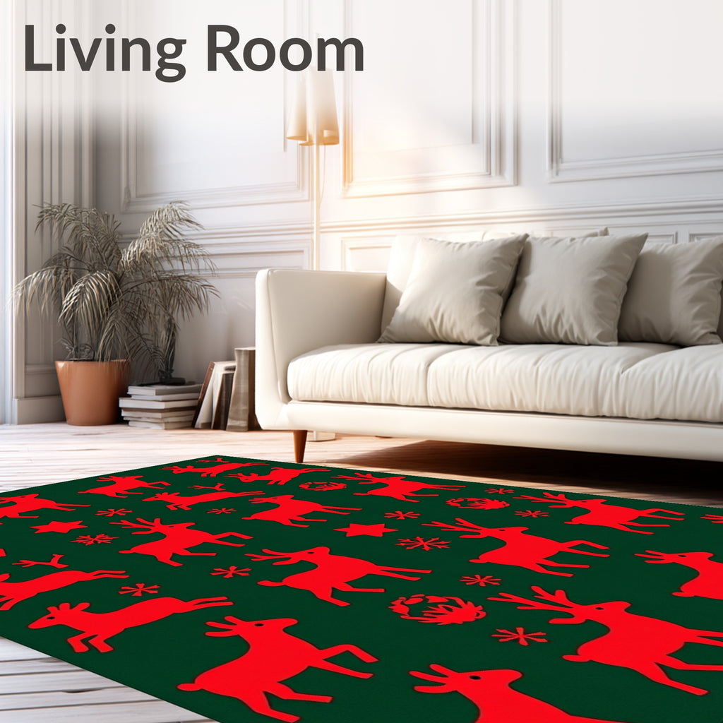 Red Reindeer Charm Festive Repeating Rug