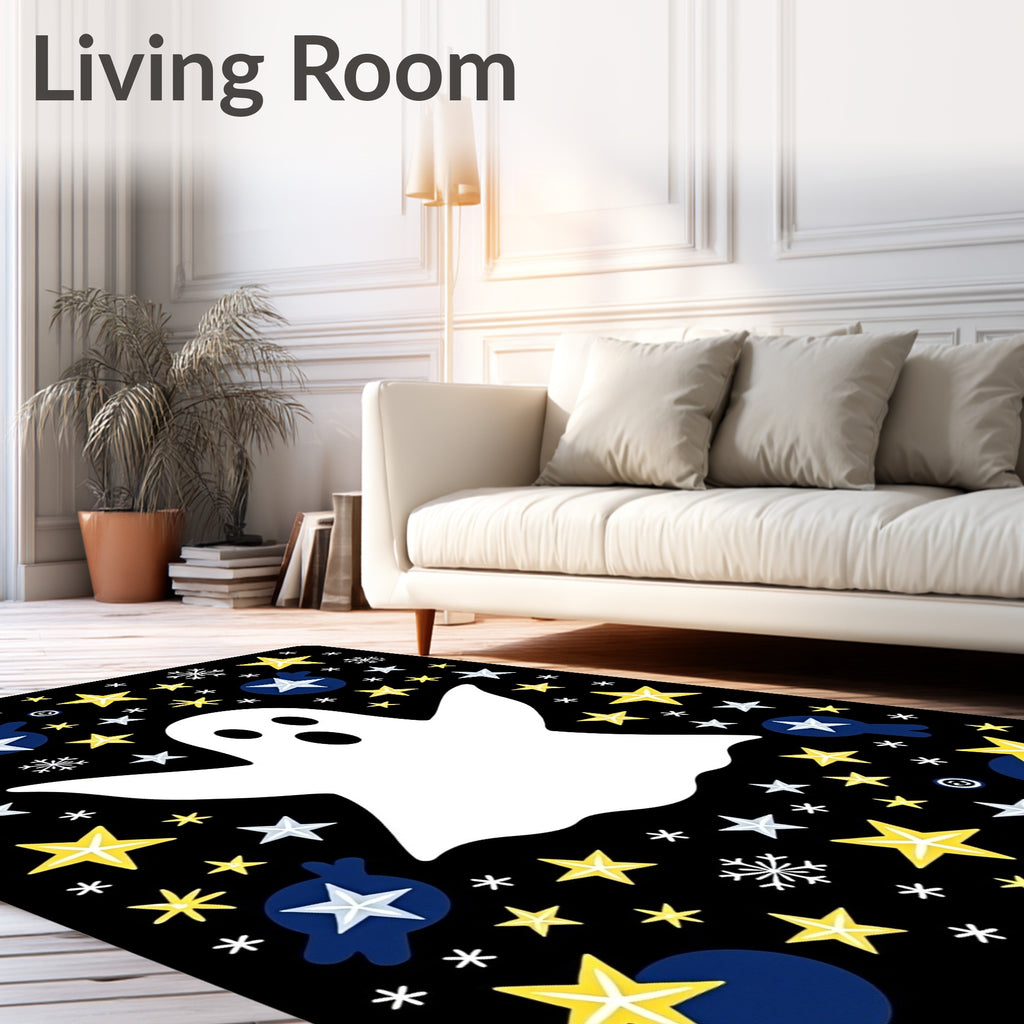 Whimsical Ghost Stars and Snowflakes Rug