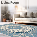 Blue Cream Renaissance Floral Medallion Rug