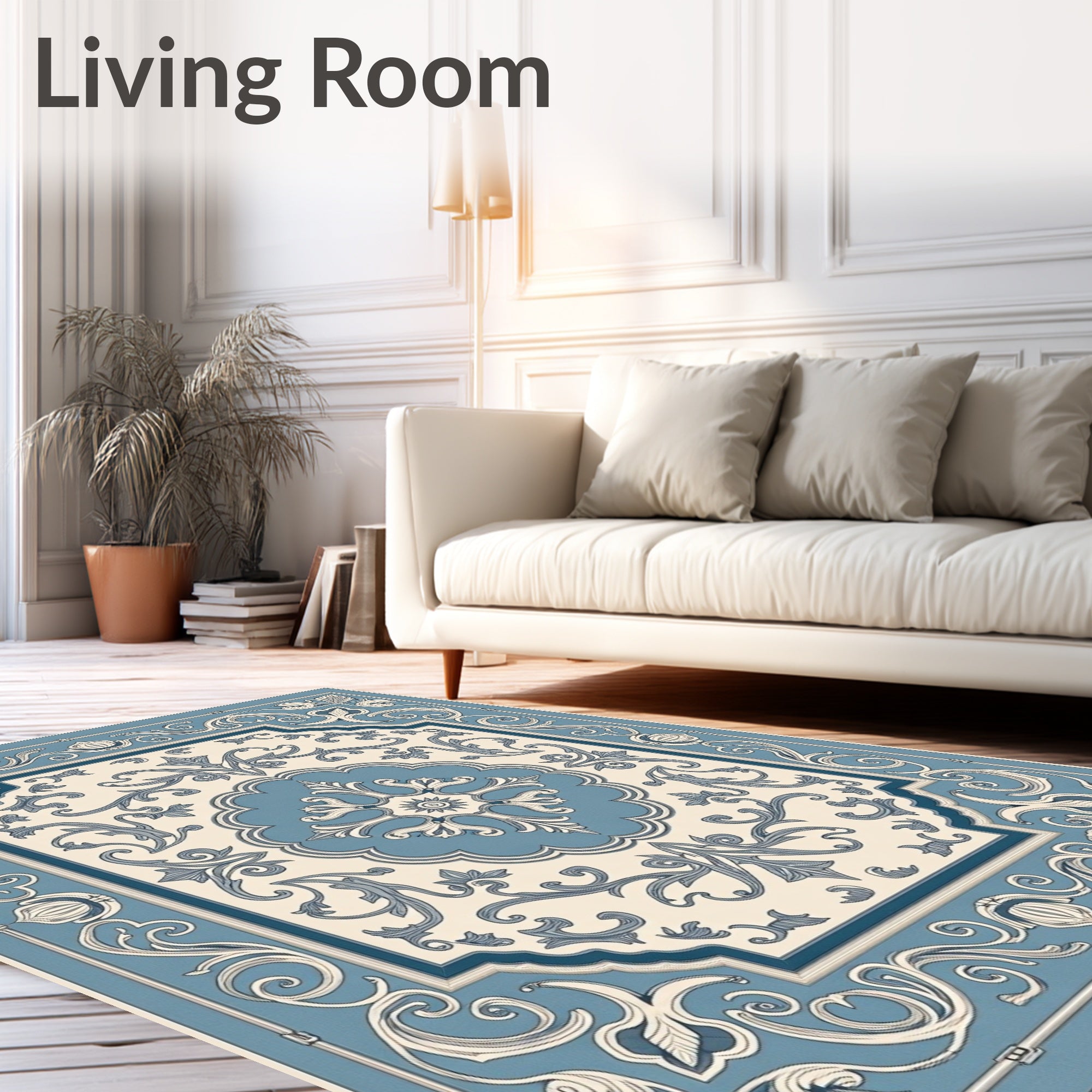 Blue Cream Renaissance Floral Medallion Rug