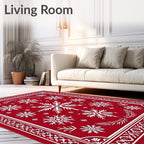 Crimson Snowflakes Ornate Border Rug