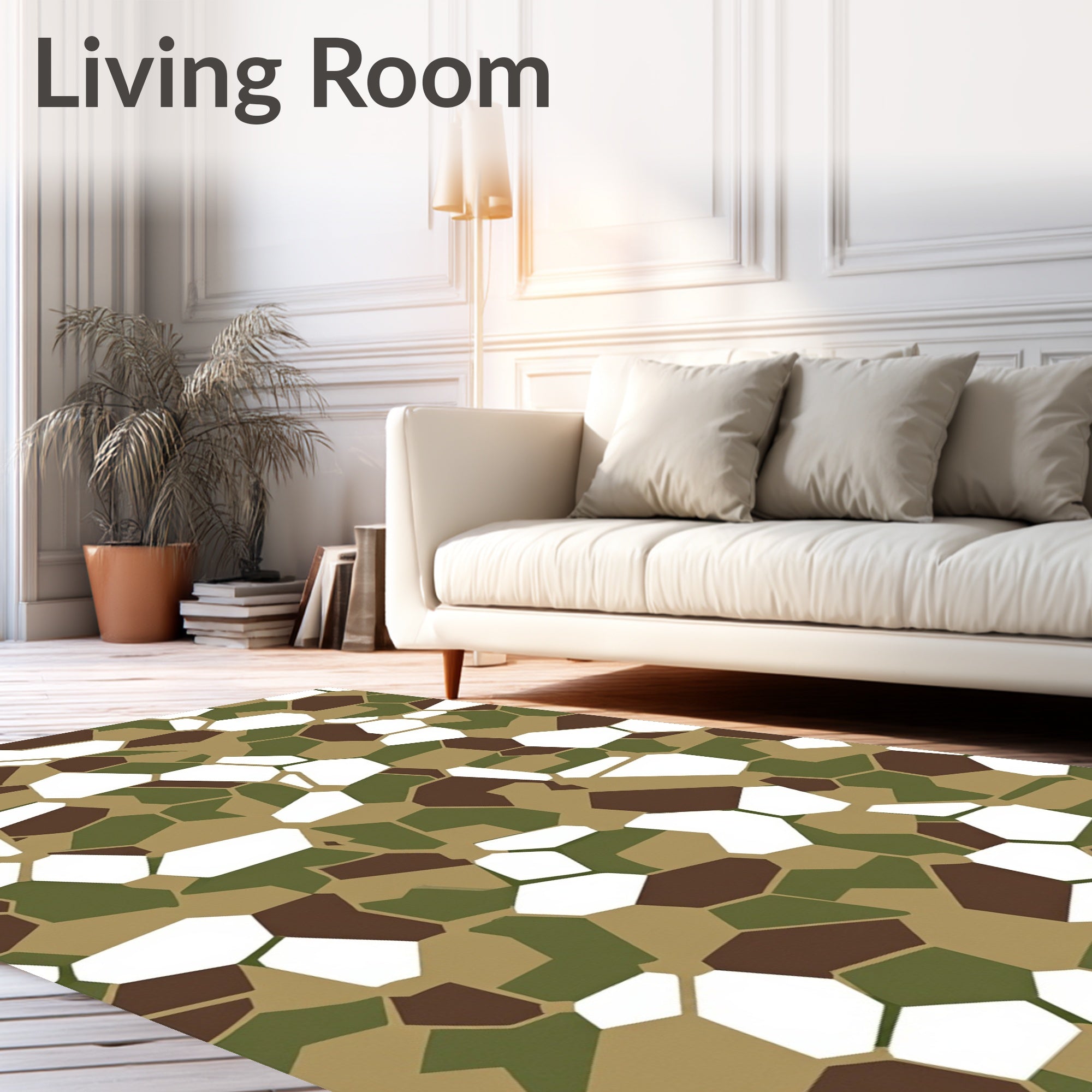 Camouflage Green Brown White Geometric Shapes Rug
