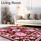 Crimson Pink Floral Folk Art Rug