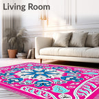 Hot Pink Blue Floral Symmetry Rug