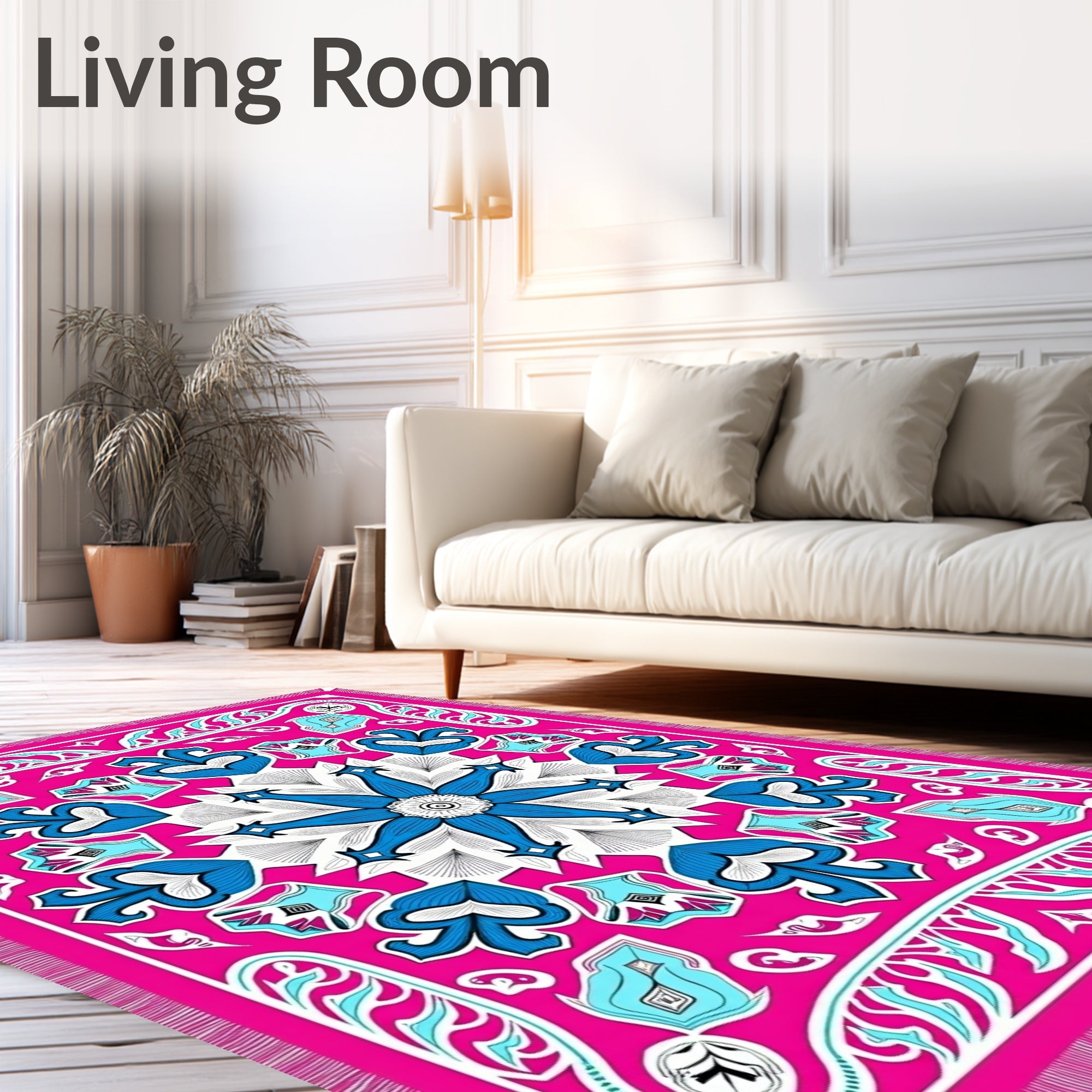 Hot Pink Blue Floral Symmetry Rug