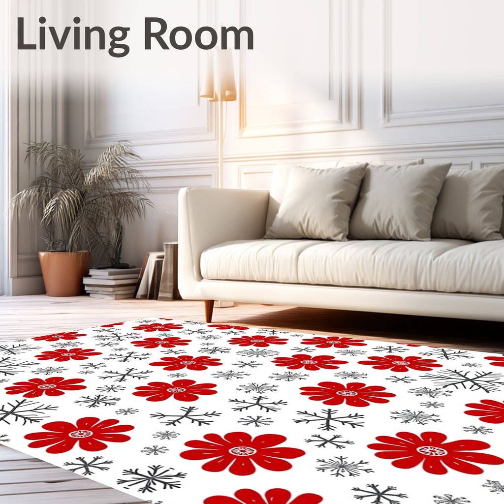 Red Floral Snowflake Medley Rug