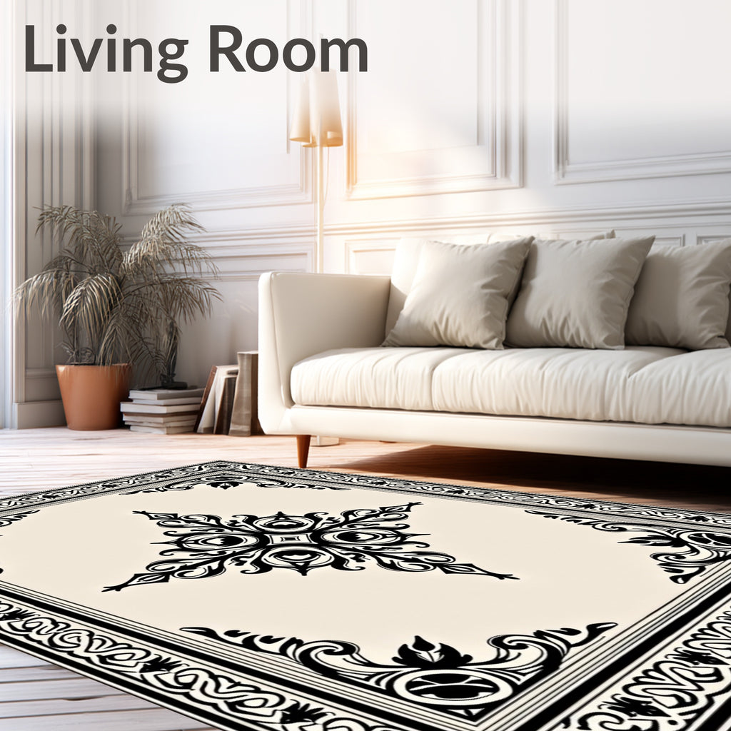 Classic Black Ivory Ornamental Medallion Rug