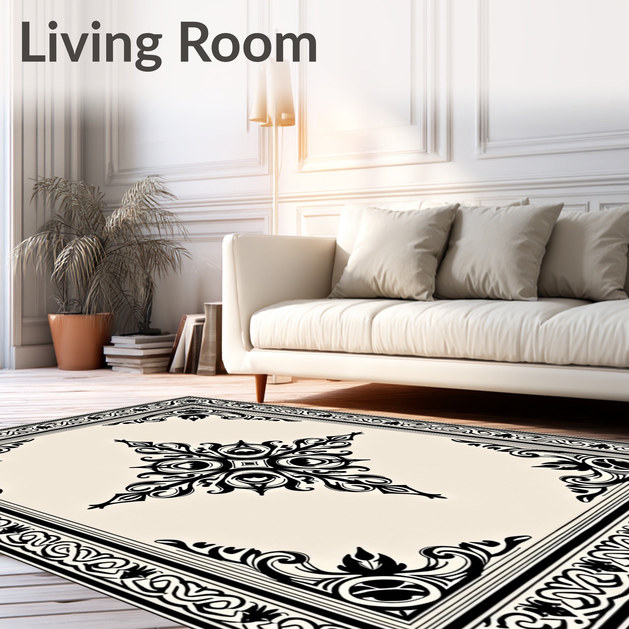 Classic Black Ivory Ornamental Medallion Rug