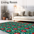 Red Ornate Christmas Orbs Greenery Rug