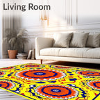 Vibrant Orange Blue Floral Mandala Rug