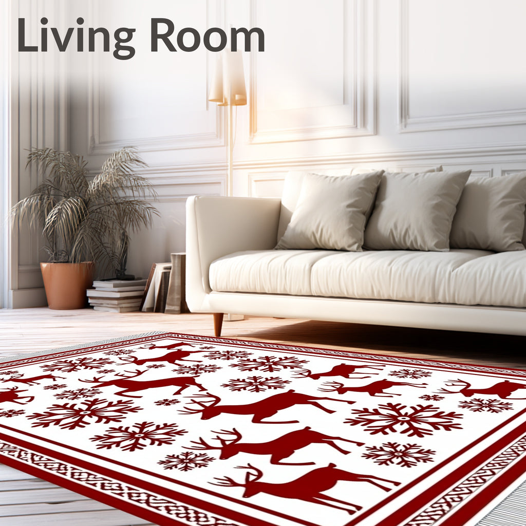Deep Red Snowflake Stag Collection Rug