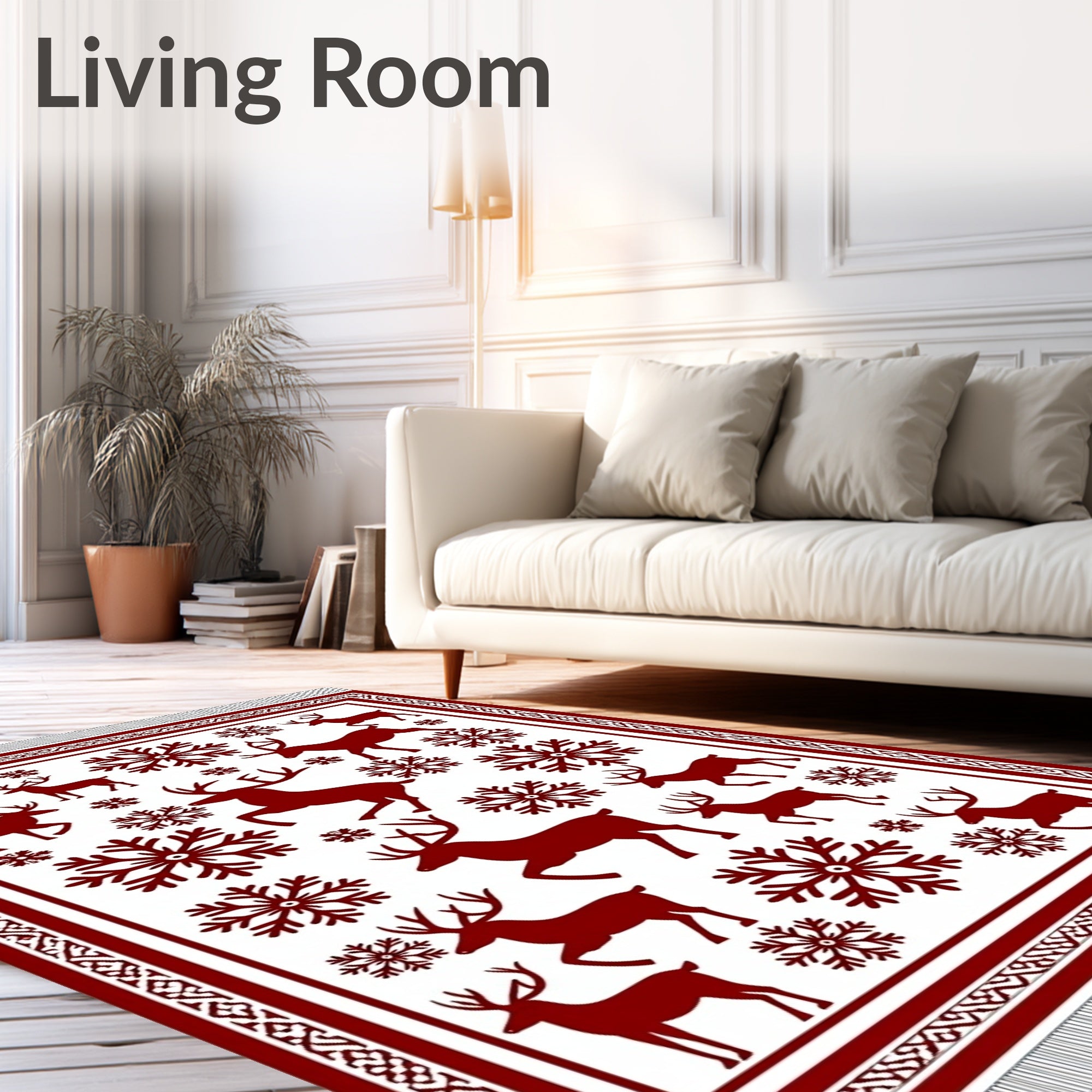 Deep Red Snowflake Stag Collection Rug