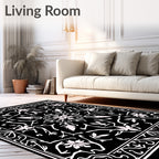 Classic Black White Floral Mandala Rug
