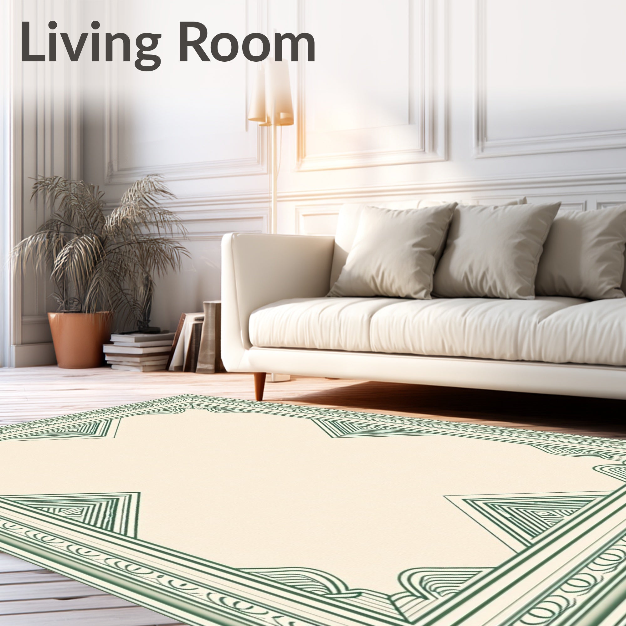 Emerald Green Geometric Corner Frame Rug