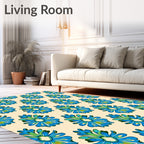 Turquoise Blue Green Floral Scroll Rug