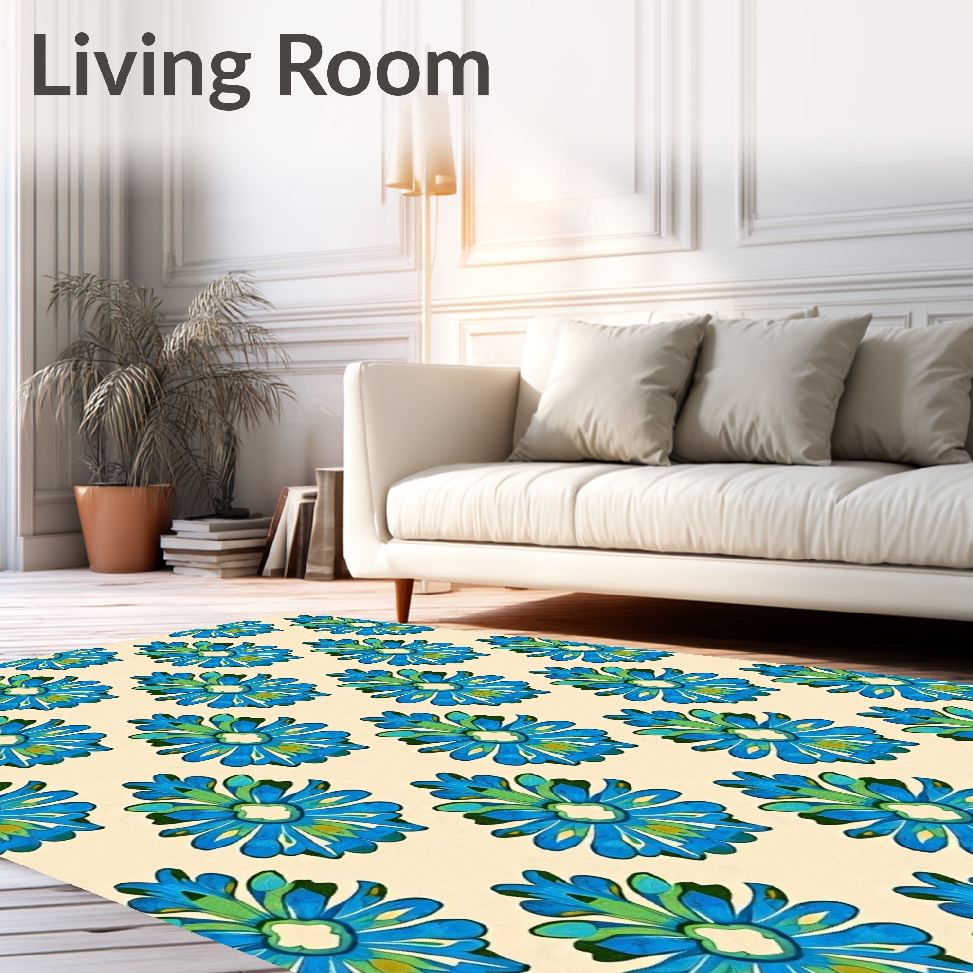 Turquoise Blue Green Floral Scroll Rug