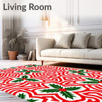 Red Green Floral Swirl Rug
